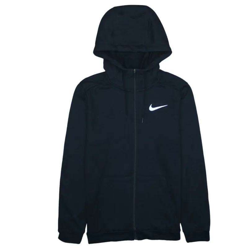 Nike Black Full Zip Hoodie Men's Small Embroidered Swoosh Split Pocket Fleece Sweatshirt sold by Vintage Club