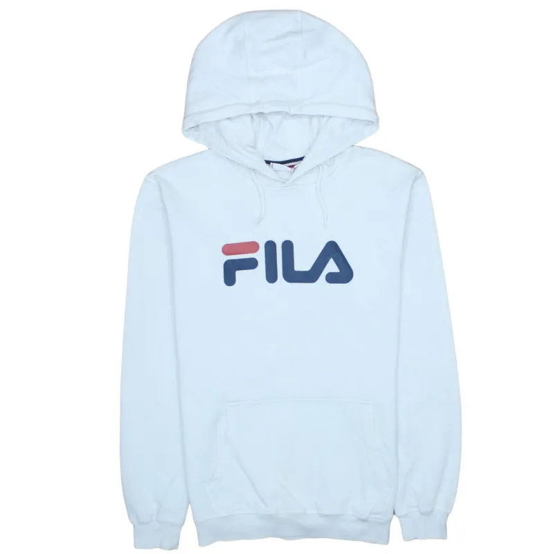 Fila White Hoodie Men’s Small Printed Logo Front Pocket Drawstring Hood Sweatshirt sold by Vintage Club