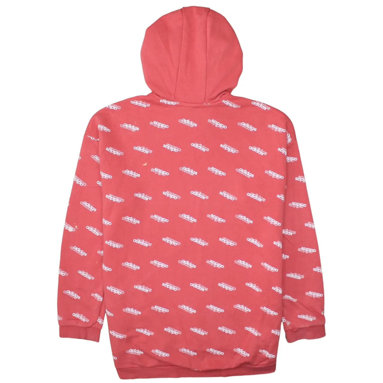 Adidas Coral Red Hoodie Women's Large All Over Logo Printed Front Branding Sweatshirt Top sold by Vintage Club product image thumbnail 2