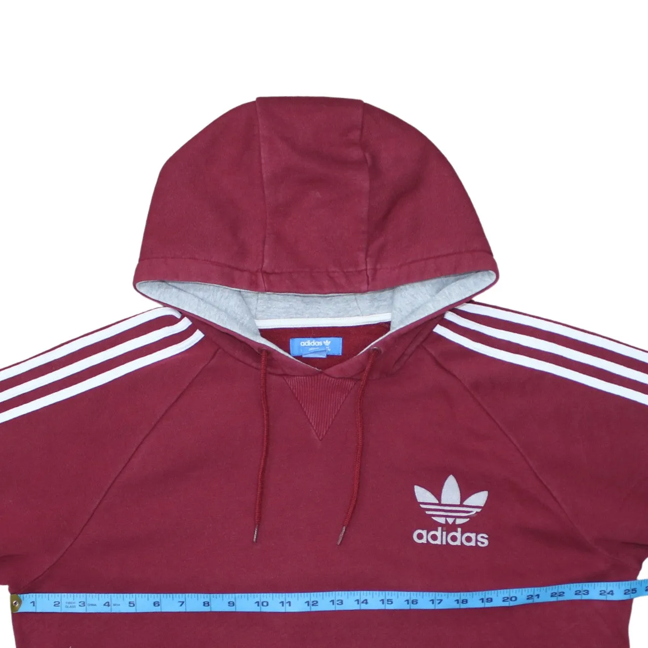Adidas Burgundy Red Hoodie Women’s XLarge Embroidered Trefoil Logo Three Stripe Sleeves Pullover Sweatshirt sold by Vintage Club product image thumbnail 5