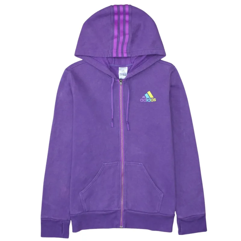 Adidas Purple Full Zip Hoodie Women’s Large Embroidered Logo Three Stripe Hood Sweatshirt sold by Vintage Club