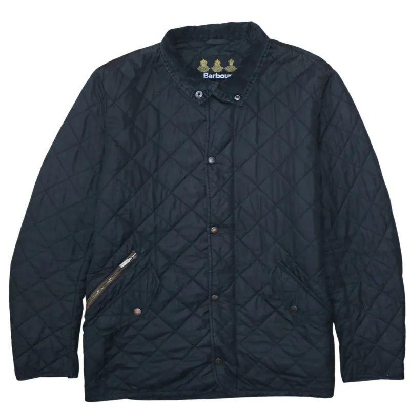 Barbour Black Quilted Jacket Men's Large Snap Front Cord Collar Zip Pockets Outerwear sold by Vintage Club