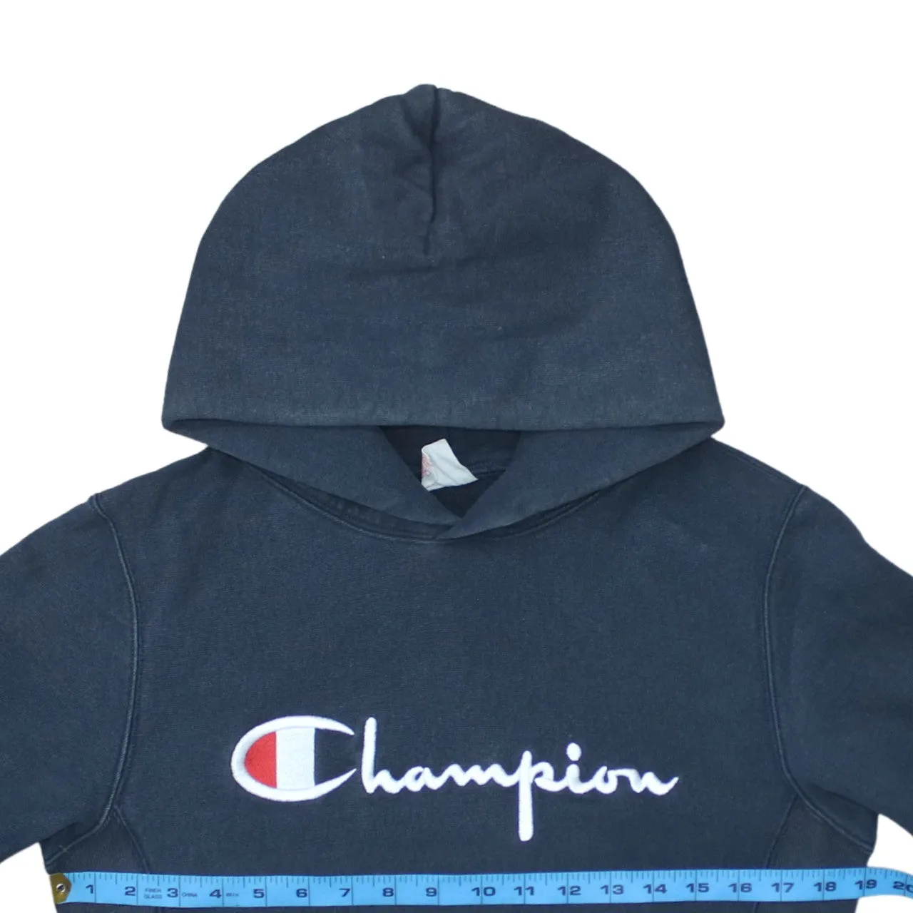 Champion Black Hoodie Women’s Medium Embroidered Script Logo Front Pocket Pullover Sweatshirt sold by Vintage Club product image thumbnail 5