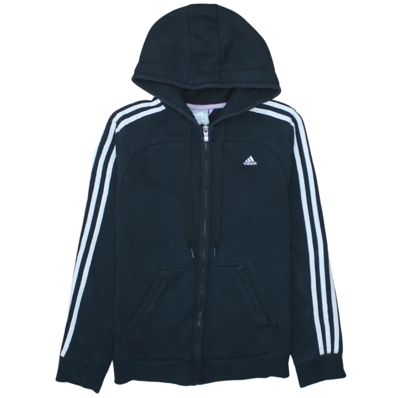 Adidas Black Full Zip Hoodie Women’s Medium Three Stripe Sleeves Embroidered Logo Sweatshirt sold by Vintage Club