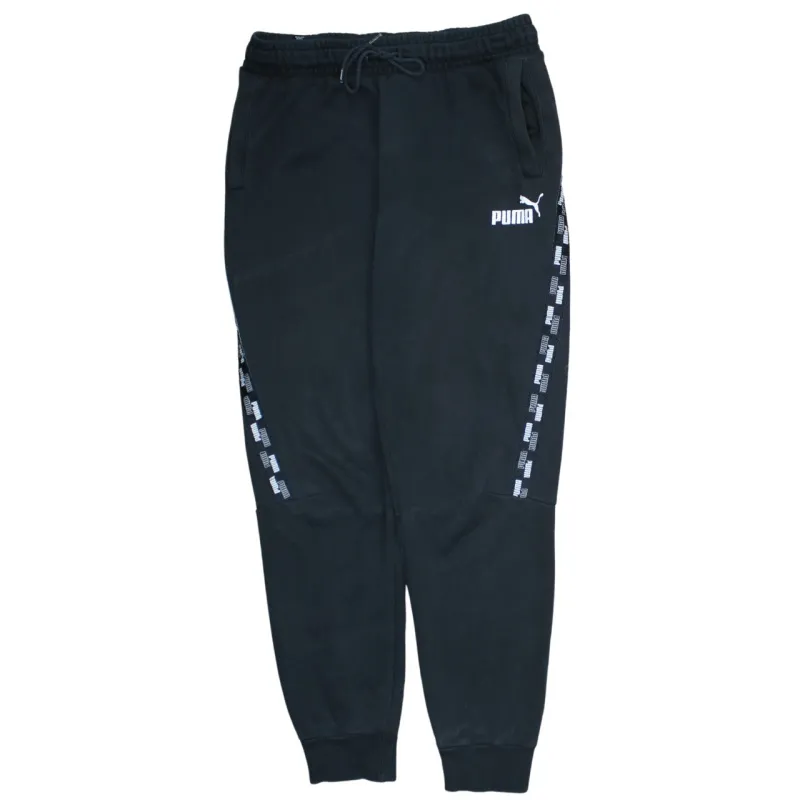 Puma Black Joggers Men’s Medium Printed Logo Side Tape Cuffed Fleece Sweatpants sold by Vintage Club