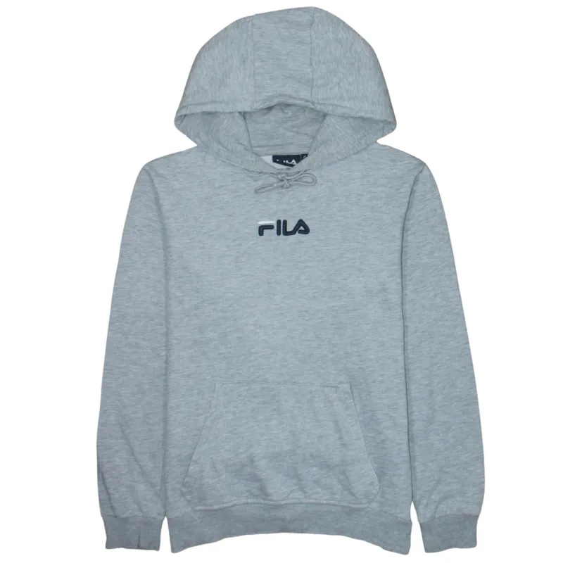 Fila Light Grey Hoodie Men's Small Embroidered Chest Logo Front Pocket Pullover Sweatshirt sold by Vintage Club