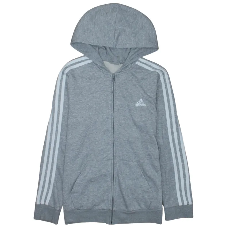 Adidas Light Grey Full Zip Hoodie Men’s XSmall Three Stripe Sleeves Printed Logo Sweatshirt sold by Vintage Club