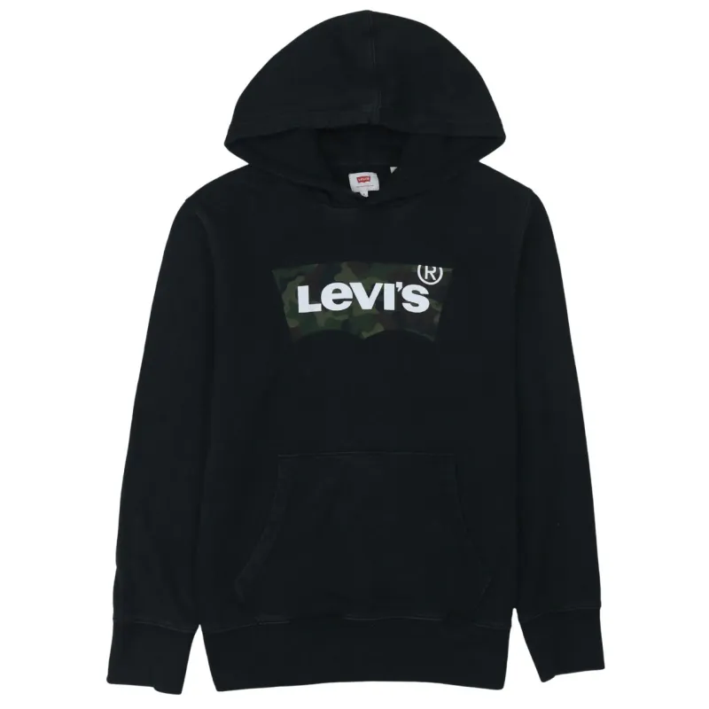 Levi's Black Hoodie Men's Small Camo Printed Logo Front Pocket Pullover Sweatshirt sold by Vintage Club