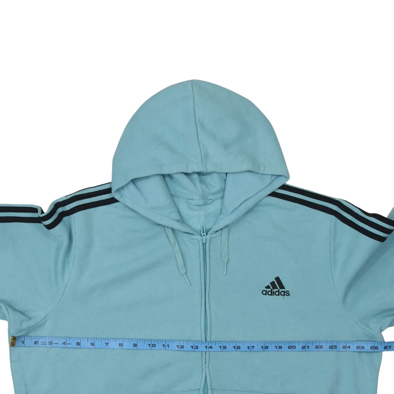 Adidas Light Blue Hoodie Men's XLarge Full Zip Three Stripe Sleeves Embroidered Logo Sweatshirt sold by Vintage Club product image thumbnail 5