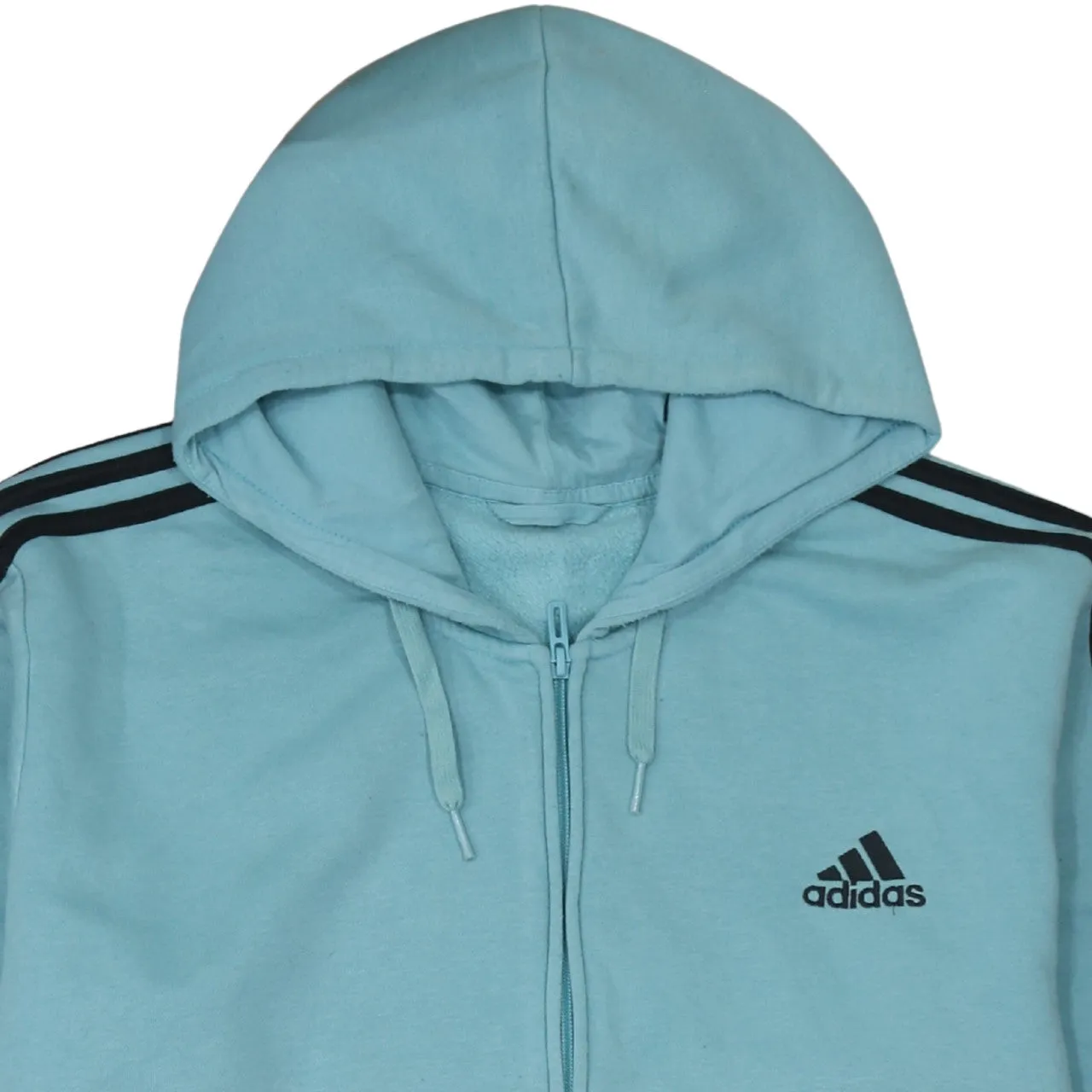 Adidas Light Blue Hoodie Men's XLarge Full Zip Three Stripe Sleeves Embroidered Logo Sweatshirt sold by Vintage Club product image thumbnail 3