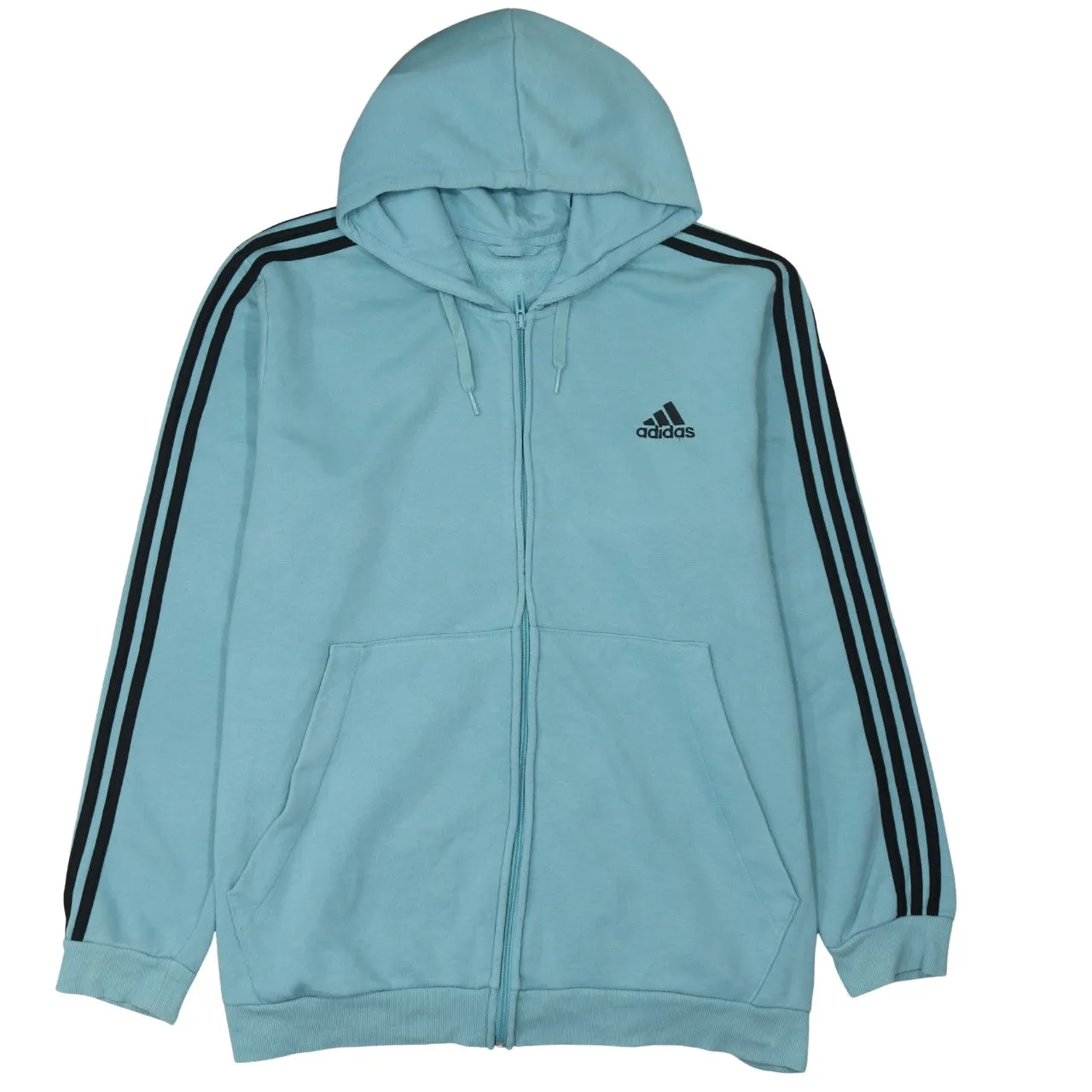 Adidas Light Blue Hoodie Men's XLarge Full Zip Three Stripe Sleeves Embroidered Logo Sweatshirt sold by Vintage Club