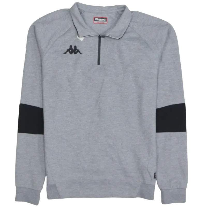 Kappa Grey Quarter Zip Sweatshirt Men's Medium Embroidered Logo Black Sleeve Panels Pullover Jumper sold by Vintage Club