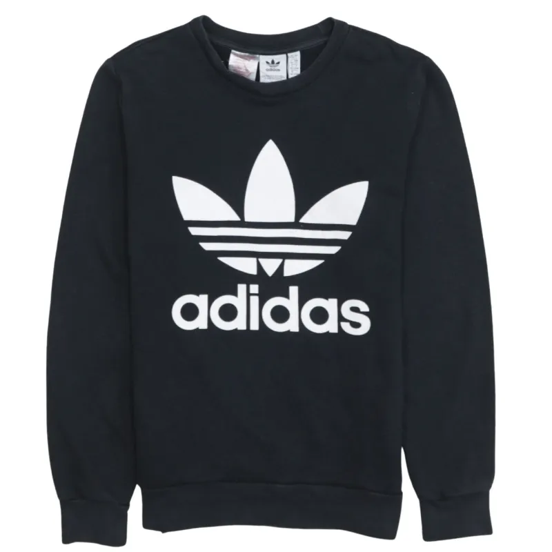 Adidas Black Sweatshirt Women’s Large Printed Trefoil Logo Crewneck Pullover Top sold by Vintage Club