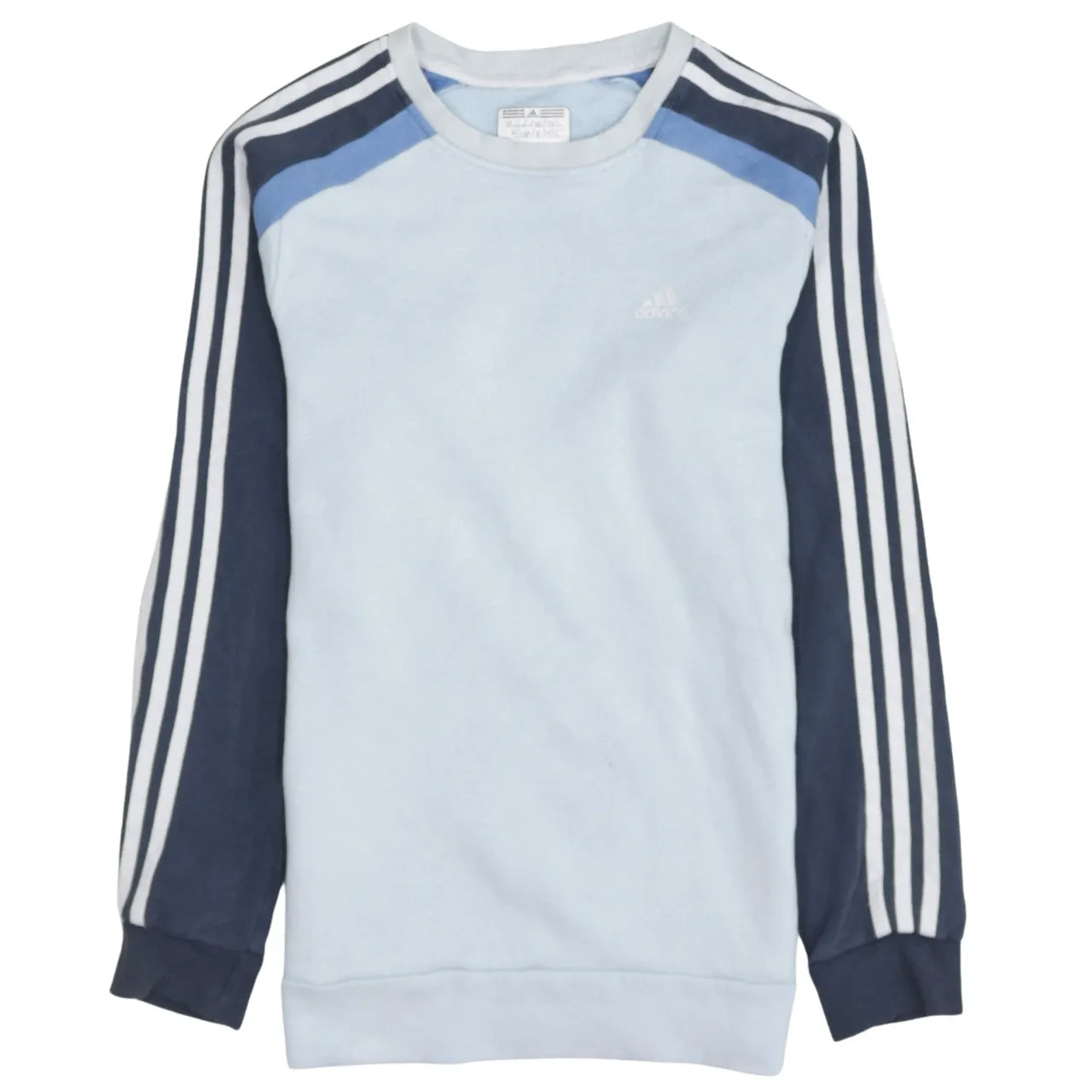 Adidas Light Blue Sweatshirt Men's XSmall Three Stripe Sleeves Embroidered Logo Pullover Top sold by Vintage Club