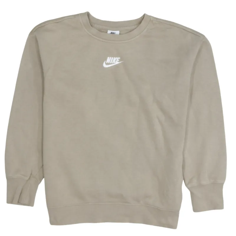 Nike Beige Cream Sweatshirt Women's Large Printed Swoosh Logo Crewneck Pullover Top made by Nike