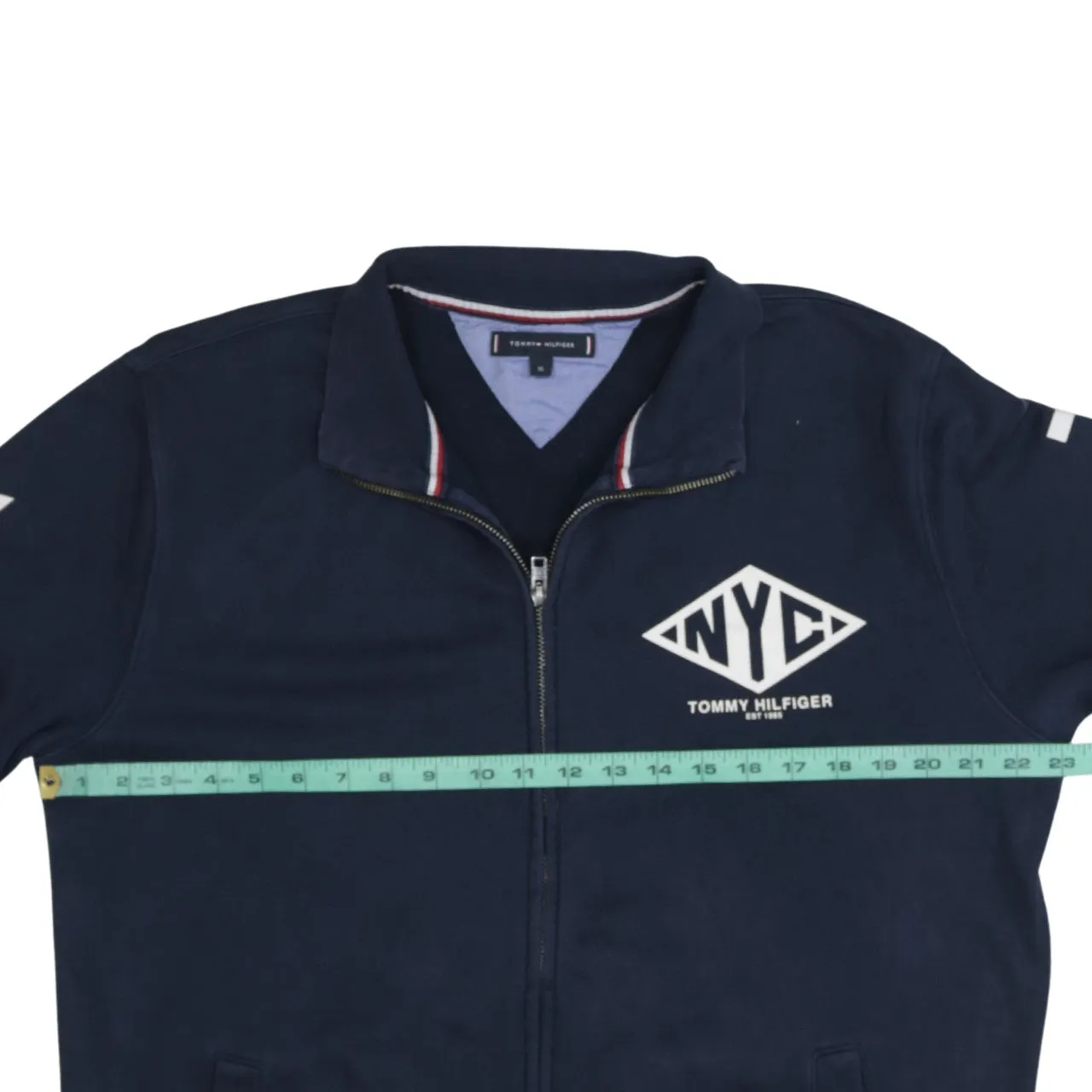 Tommy Hilfiger Navy Blue Zip Sweatshirt Women’s XLarge NYC Printed Logo Track Top sold by Vintage Club product image thumbnail 5