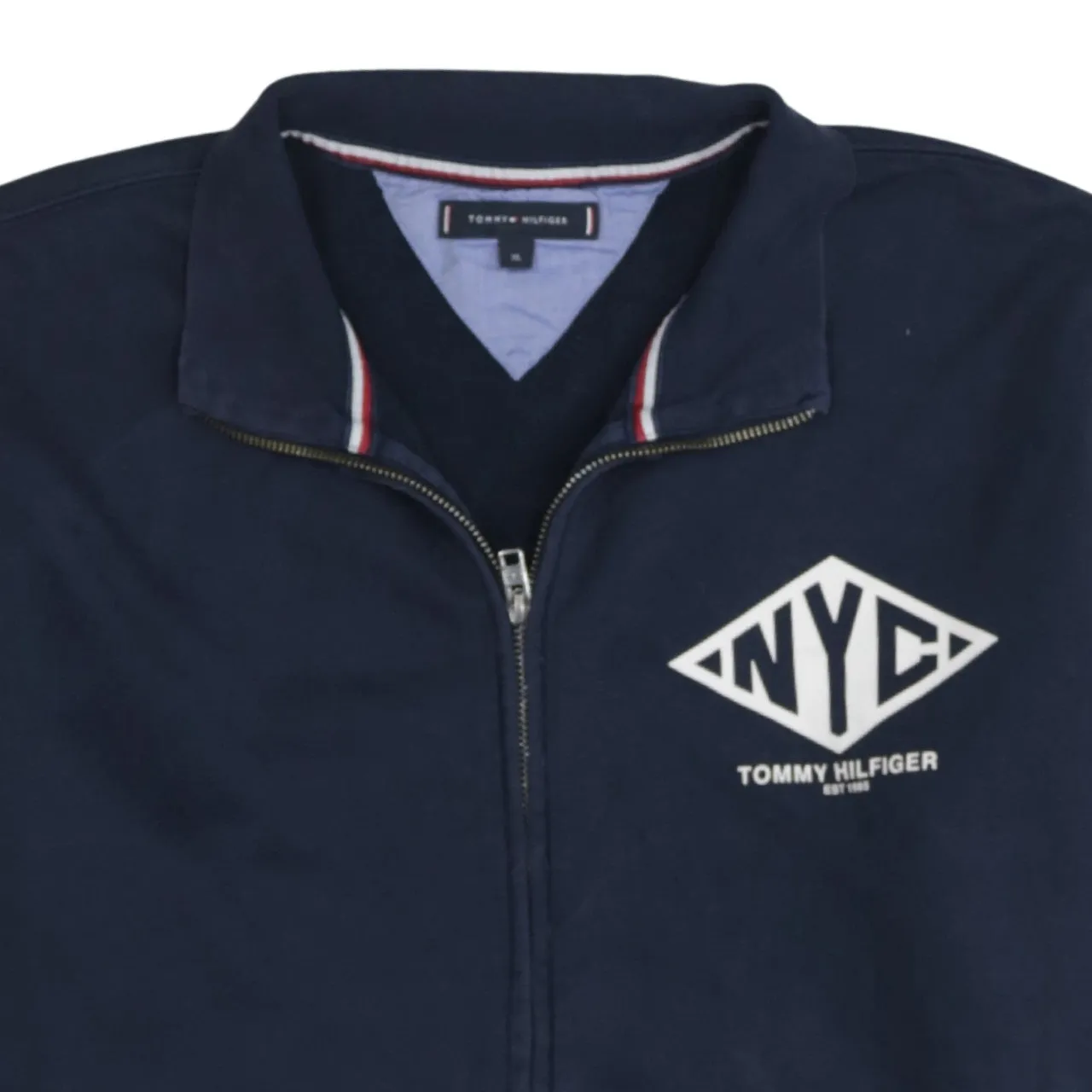 Tommy Hilfiger Navy Blue Zip Sweatshirt Women’s XLarge NYC Printed Logo Track Top sold by Vintage Club product image thumbnail 3