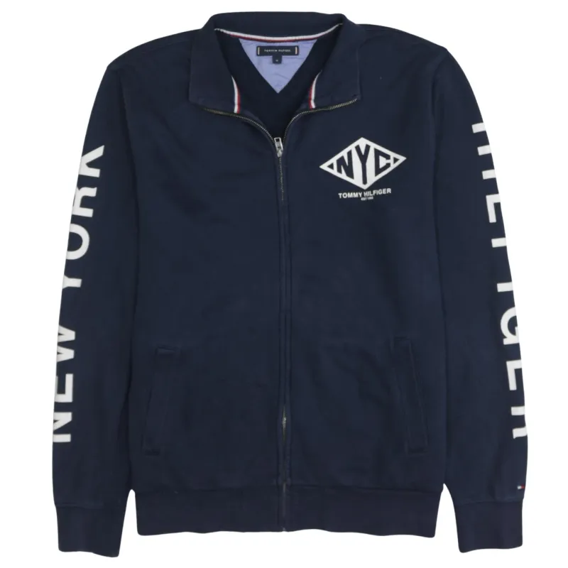 Tommy Hilfiger Navy Blue Zip Sweatshirt Women’s XLarge NYC Printed Logo Track Top made by Tommy Hilfiger