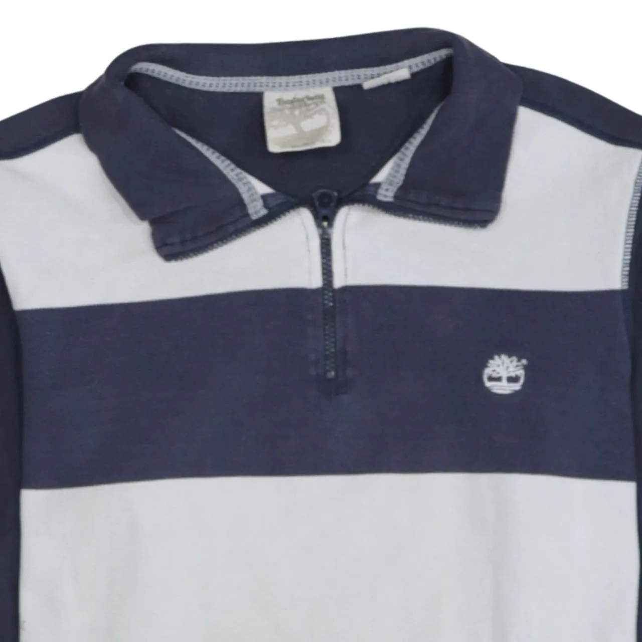 Timberland Navy White Stripe Sweatshirt Women’s XLarge Quarter Zip Embroidered Logo Pullover Top sold by Vintage Club product image thumbnail 3