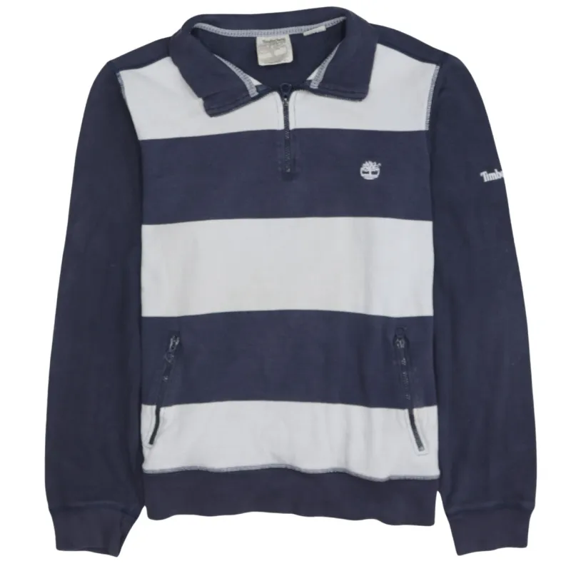 Timberland Navy White Stripe Sweatshirt Women’s XLarge Quarter Zip Embroidered Logo Pullover Top made by Timberland
