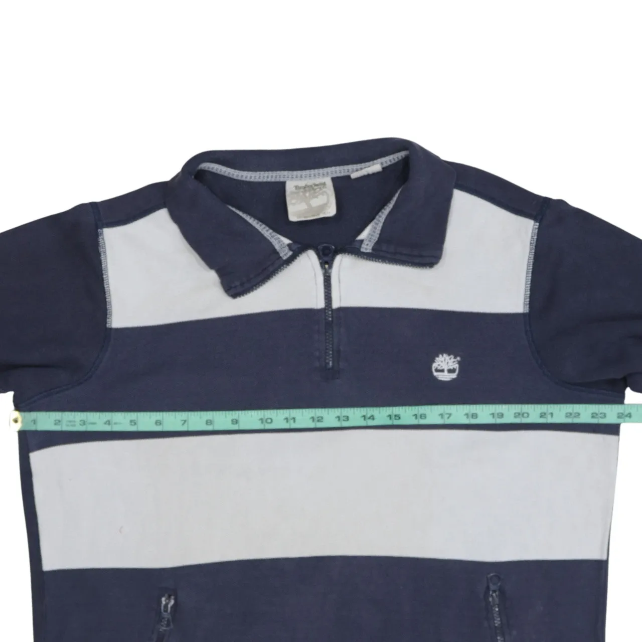 Timberland Navy White Stripe Sweatshirt Women’s XLarge Quarter Zip Embroidered Logo Pullover Top sold by Vintage Club product image thumbnail 5