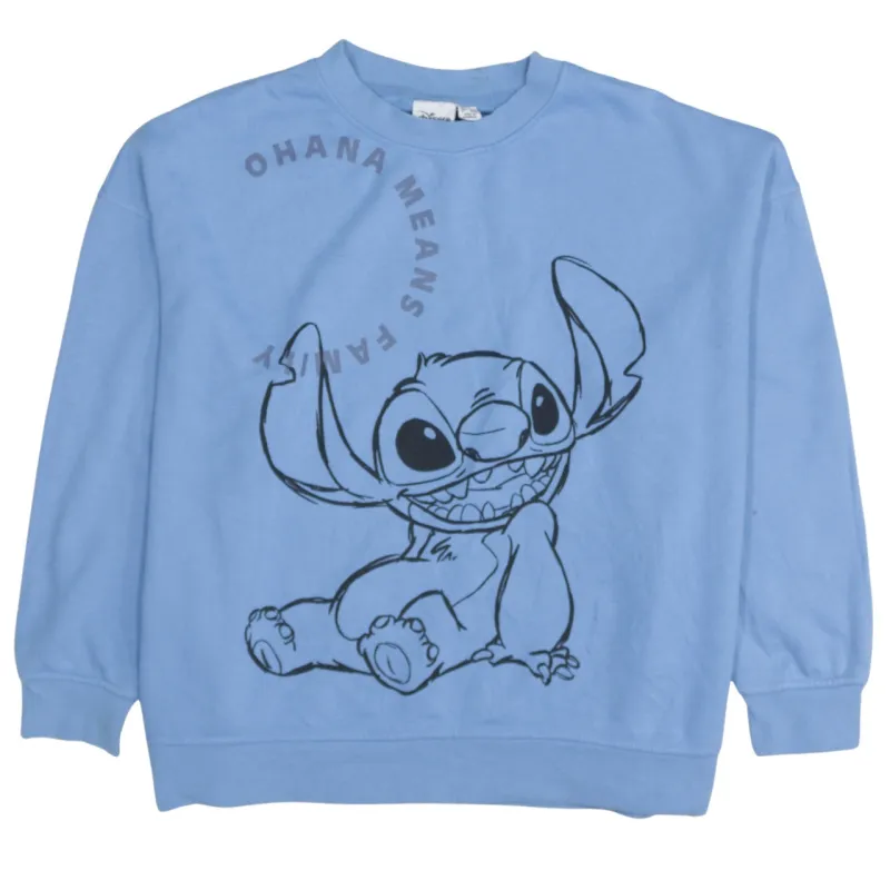 Disney Blue Sweatshirt Women’s 2XL Printed Stitch Ohana Means Family Pullover Top made by Disney
