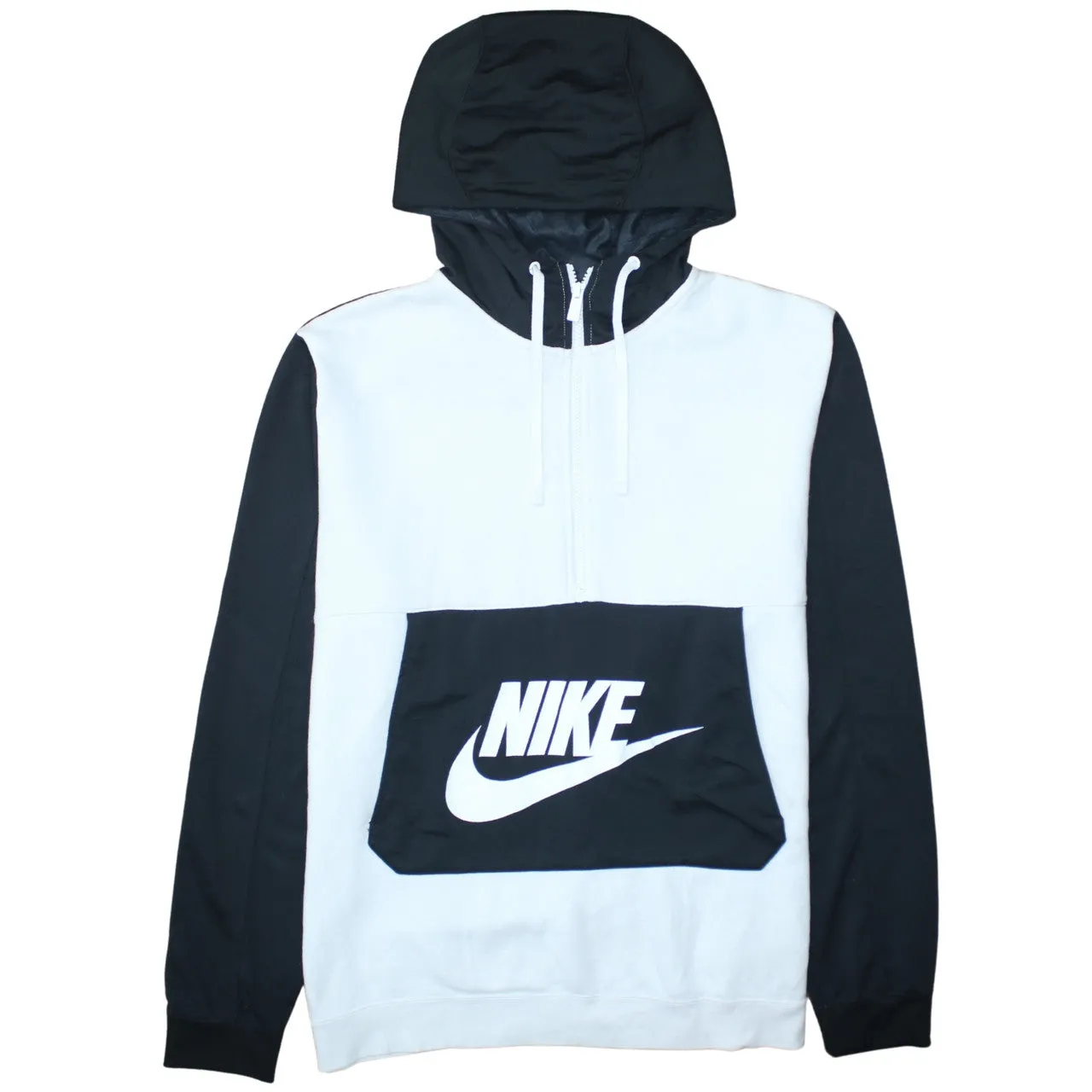 Nike Black White Hoodie Men's XLarge Printed Logo Front Pouch Colour Block Pullover Sweatshirt sold by Vintage Club