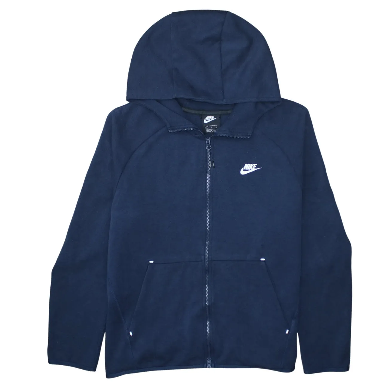 Nike Navy Blue Full Zip Hoodie Men's Large Embroidered Swoosh Split Pouch Pockets Sweatshirt sold by Vintage Club