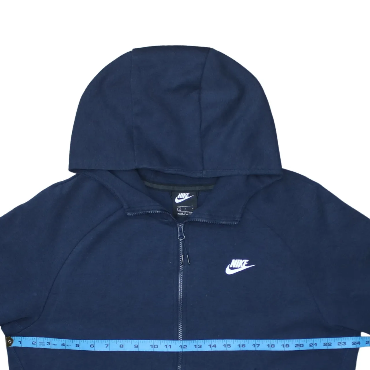 Nike Navy Blue Full Zip Hoodie Men's Large Embroidered Swoosh Split Pouch Pockets Sweatshirt sold by Vintage Club product image thumbnail 5