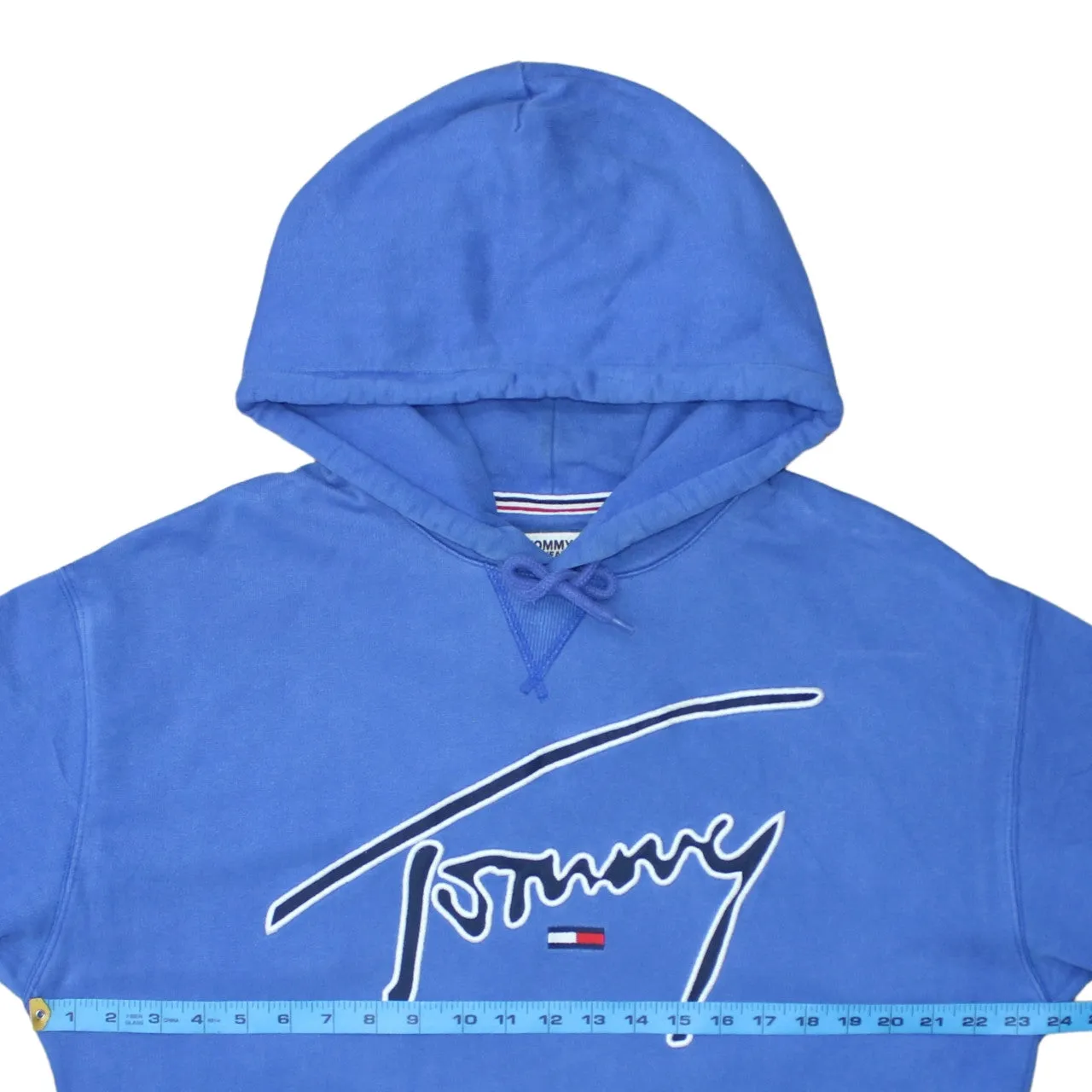 Tommy Jeans Blue Hoodie Men's Large Embroidered Script Logo Front Pocket Pullover Sweatshirt sold by Vintage Club product image thumbnail 5