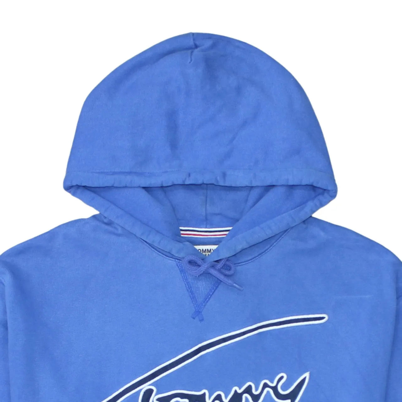 Tommy Jeans Blue Hoodie Men's Large Embroidered Script Logo Front Pocket Pullover Sweatshirt sold by Vintage Club product image thumbnail 3