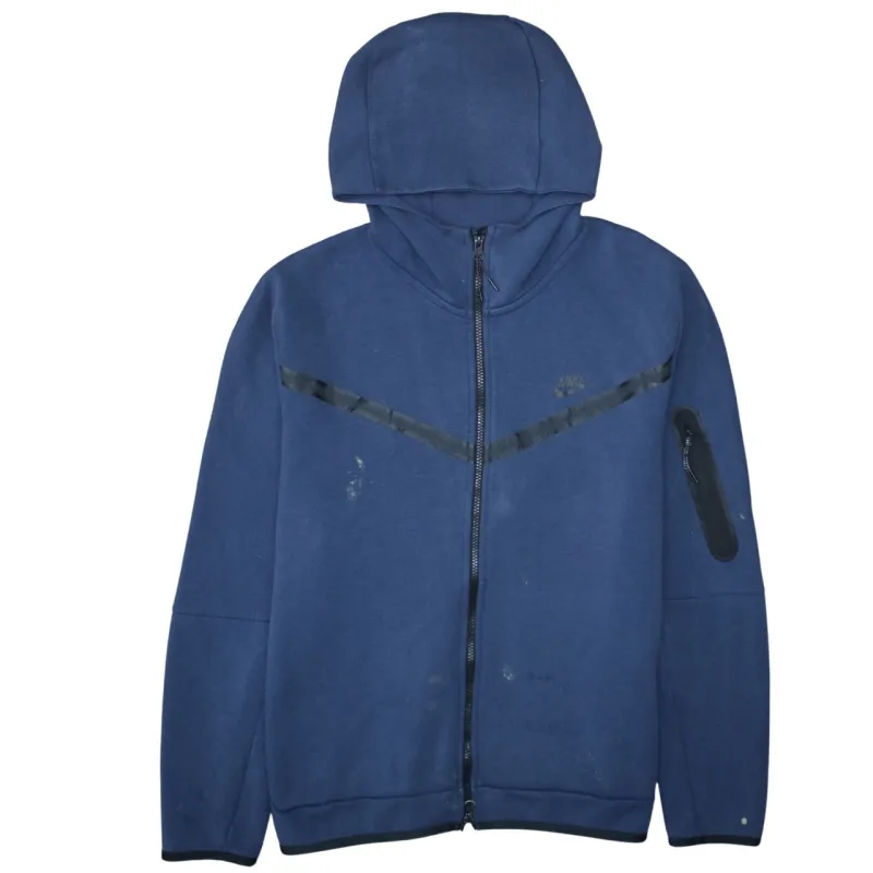 Nike Navy Blue Full Zip Hoodie Men's XLarge Printed Chevron Sleeve Pocket Sweatshirt made by Nike
