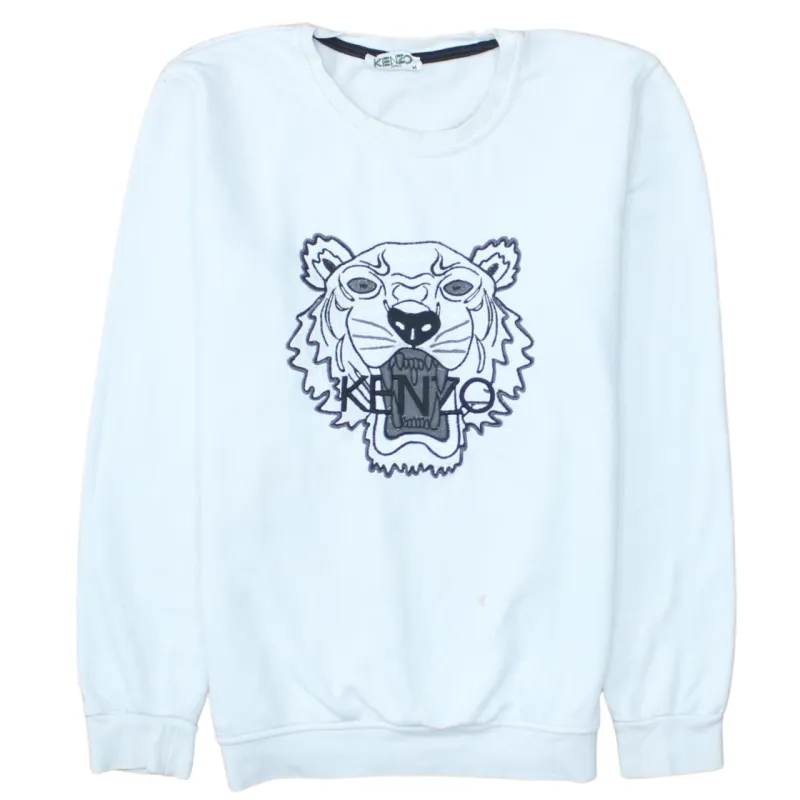 Kenzo White Sweatshirt Women's Medium Embroidered Tiger Logo Crewneck Pullover Jumper made by Kenzo