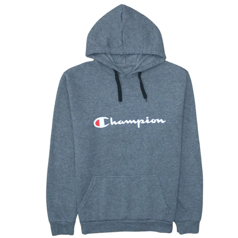 Champion Dark Grey Hoodie Men’s Small Printed Script Logo Front Pouch Fleece Pullover Sweatshirt sold by Vintage Club