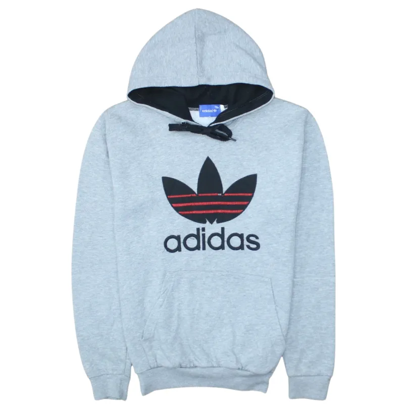 Adidas Grey Hoodie Women’s Small Trefoil Embroidered Logo Drawstring Fleece Pullover Sweatshirt sold by Vintage Club