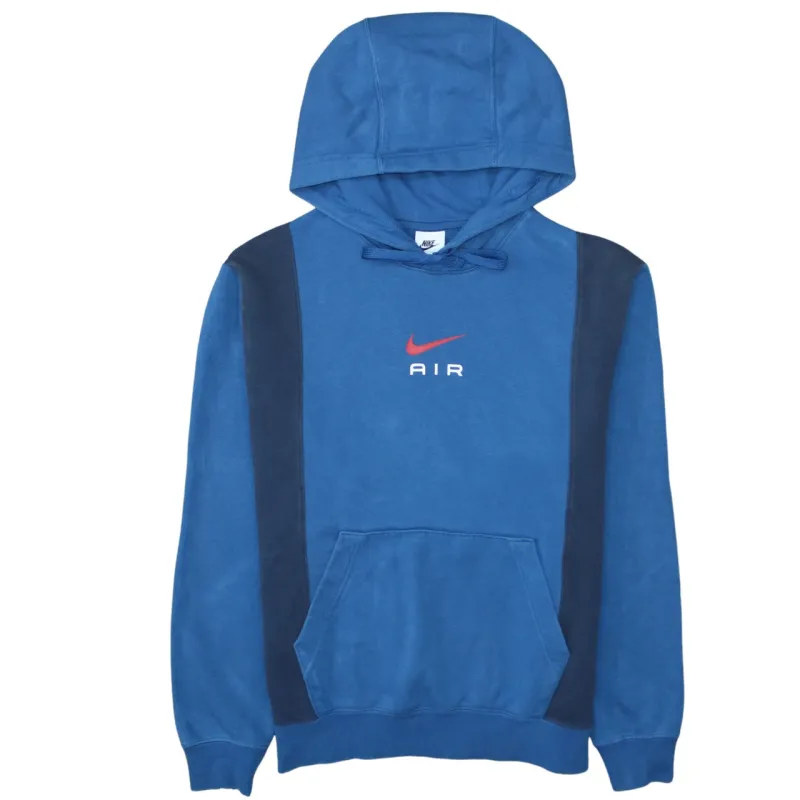 Nike Blue Hoodie Men's Small Printed Air Logo Contrast Side Panels Pullover Sweatshirt sold by Vintage Club