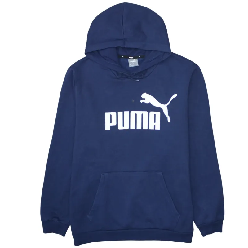 Puma Navy Blue Hoodie Men's XXLarge Big Logo Printed Front Pocket Pullover Sweatshirt sold by Vintage Club