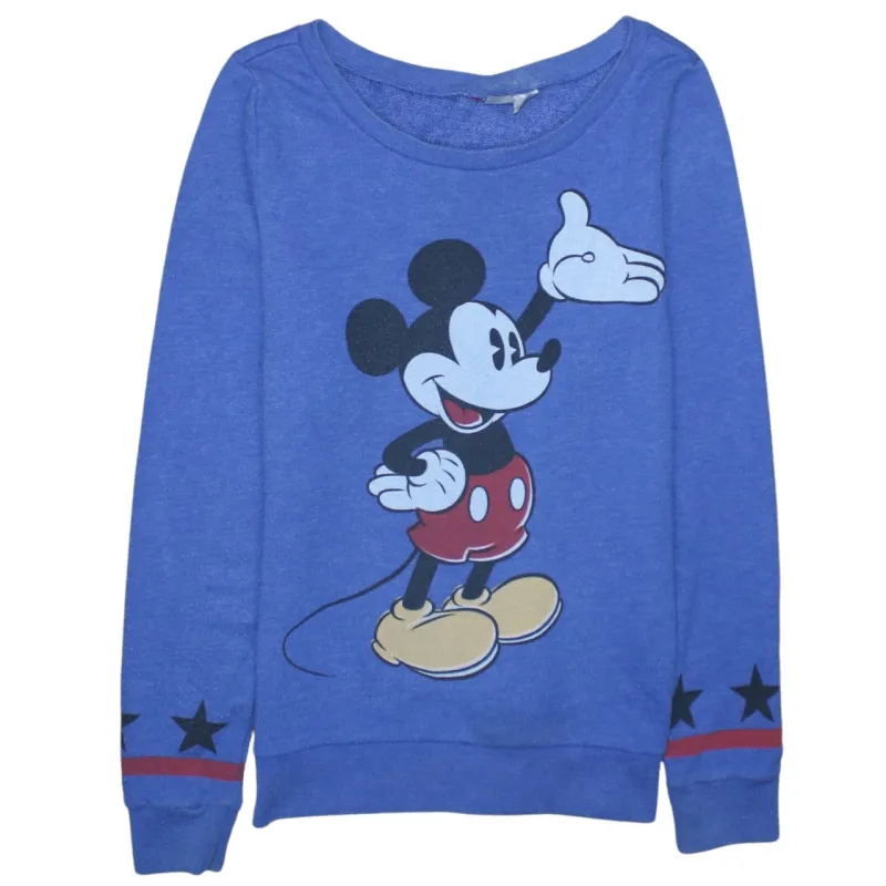 Disney Blue Mickey Mouse Sweatshirt Women's Small Printed Graphic Stars Crewneck Pullover Top sold by Vintage Club