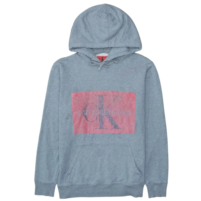 Calvin Klein Grey Hoodie Men's Small Printed CK Logo Chest Front Pocket Sweatshirt sold by Vintage Club