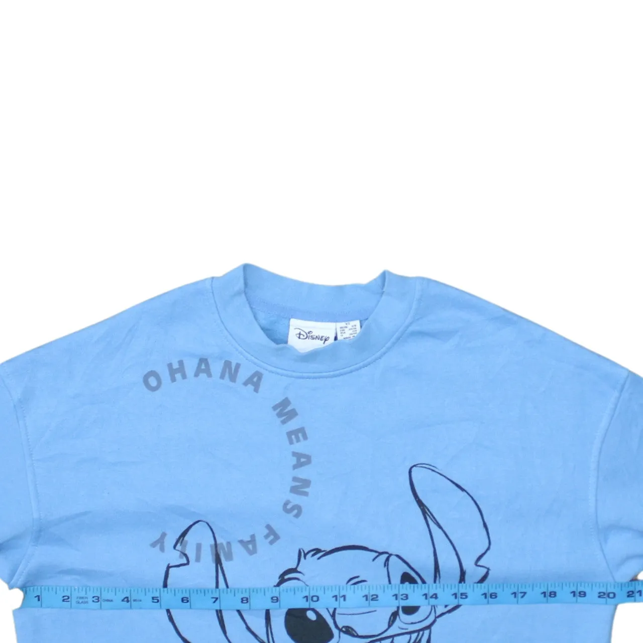 Disney Light Blue Sweatshirt Women’s XSmall Printed Stitch Graphic Ohana Means Family Pullover sold by Vintage Club product image thumbnail 5