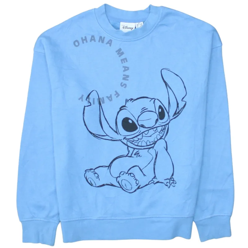 Disney Light Blue Sweatshirt Women’s XSmall Printed Stitch Graphic Ohana Means Family Pullover sold by Vintage Club