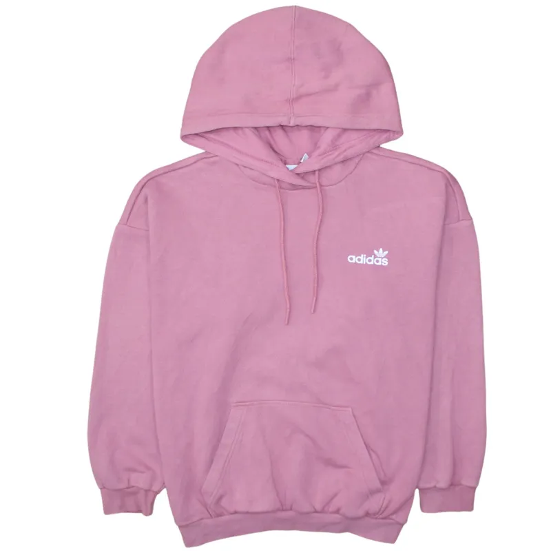 Adidas Pink Hoodie Women’s Large Printed Trefoil Logo Pullover Fleece Sweatshirt sold by Vintage Club