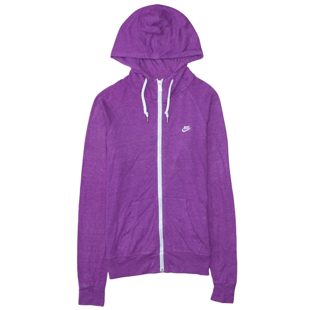 Nike Purple Full Zip Hoodie Women’s Small Embroidered Swoosh Drawstring Pockets Sweatshirt sold by Vintage Club