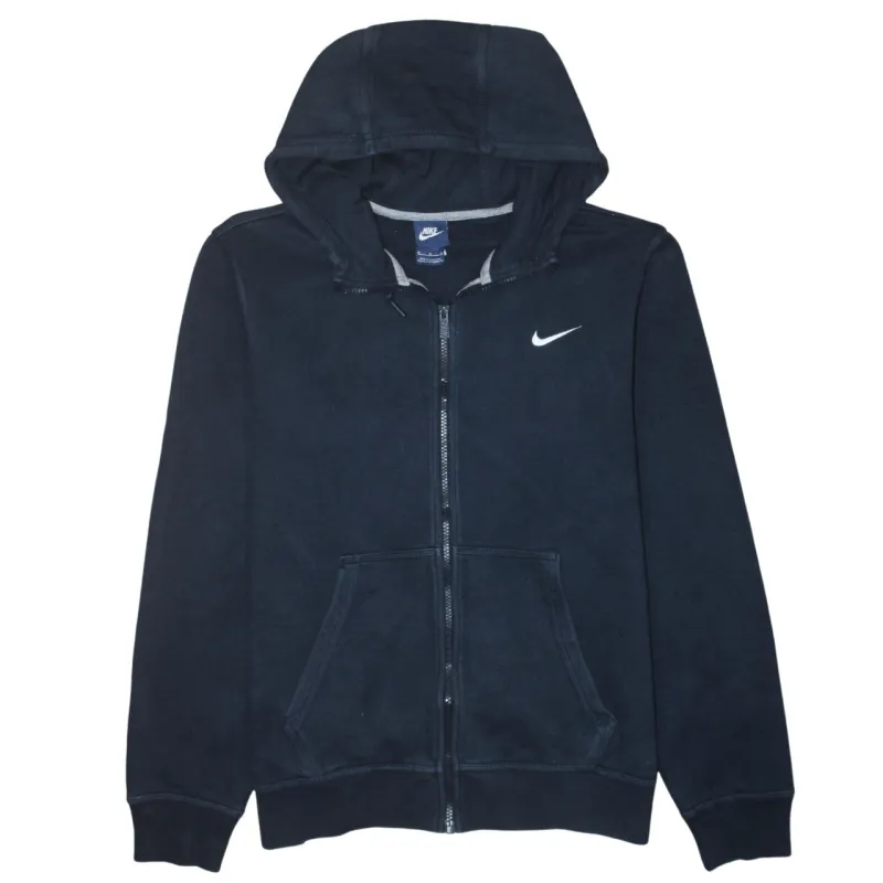 Nike Navy Blue Hoodie Men's Medium Full Zip Embroidered Swoosh Split Pocket Sweatshirt sold by Vintage Club