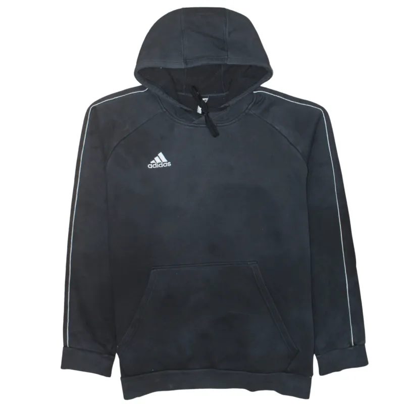 Adidas Black Hoodie Men’s XLarge Embroidered Logo Contrast Piping Fleece Pullover Sweatshirt sold by Vintage Club