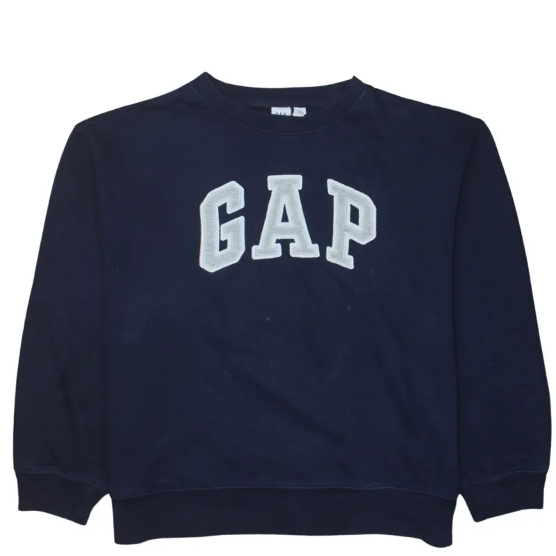 Gap Navy Blue Sweatshirt Men's Medium Embroidered Arch Logo Crewneck Pullover Fleece Top sold by Vintage Club