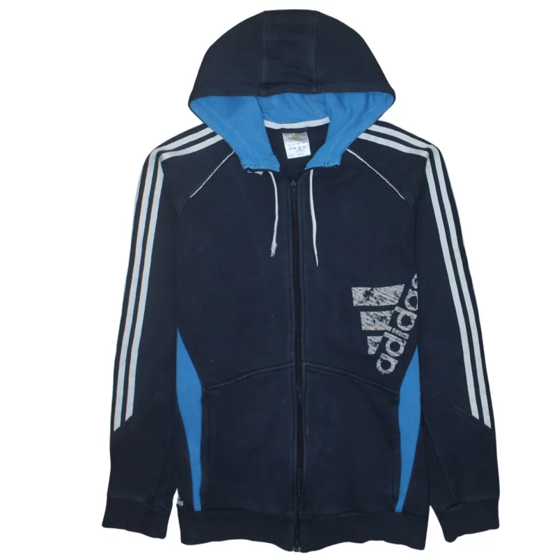 Adidas Navy Blue Full Zip Hoodie Men's Large Three Stripe Sleeves Printed Logo Sweatshirt sold by Vintage Club