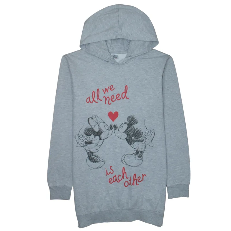 Disney Light Grey Hoodie Women’s XXLarge Printed Mickey Minnie Graphic Longline Sweatshirt made by Disney