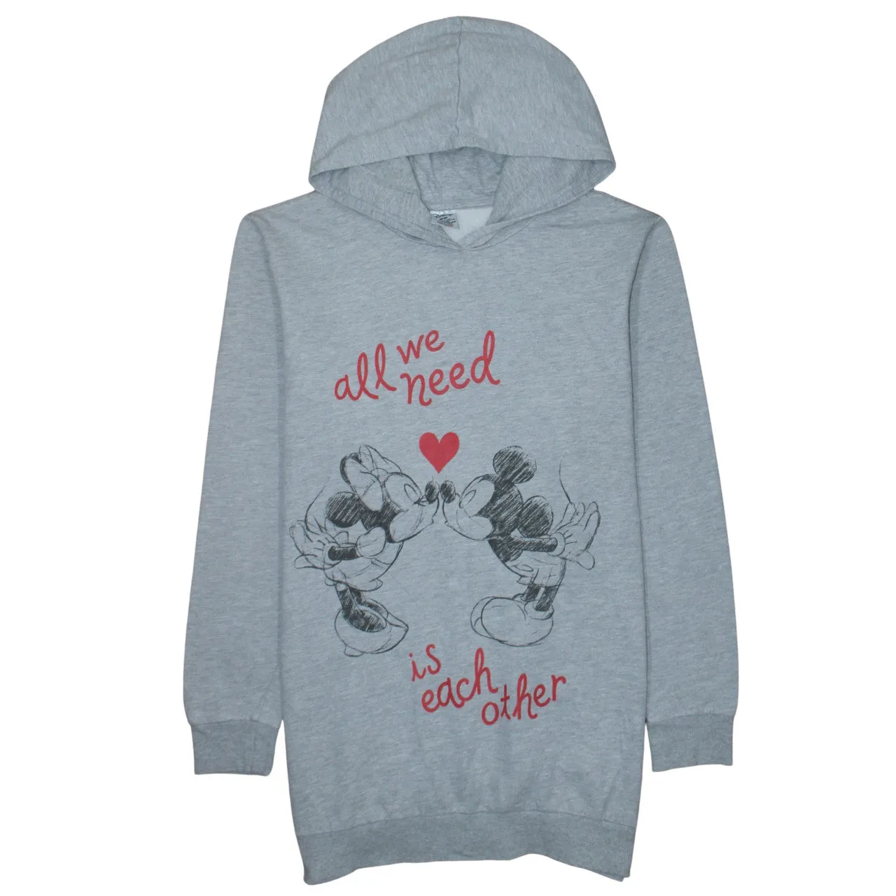 Disney Light Grey Hoodie Women’s XXLarge Printed Mickey Minnie Graphic Longline Sweatshirt sold by Vintage Club