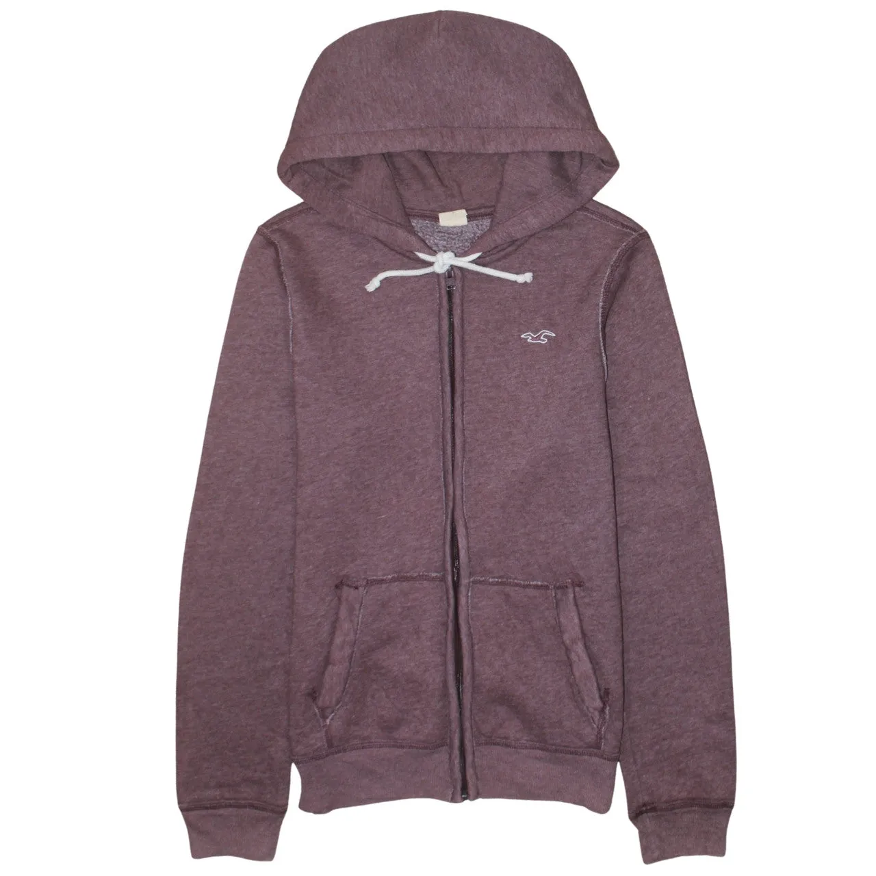 Hollister Burgundy Red Hoodie Men's Small Zip Up Embroidered Logo Front Pockets Sweatshirt sold by Vintage Club